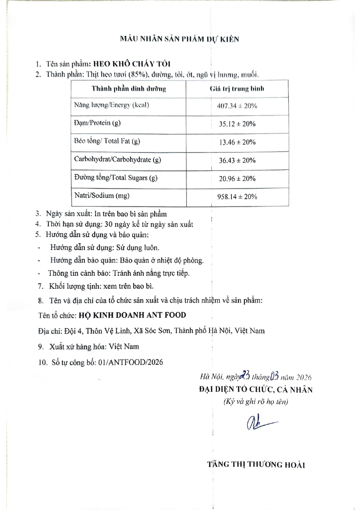 HỘ KINH DOANH ANT FOOD CÔNG KHAI BẢN TỰ CÔNG BỐ CHẤT LƯỢNG SẢN PHẨM- Ảnh 4.