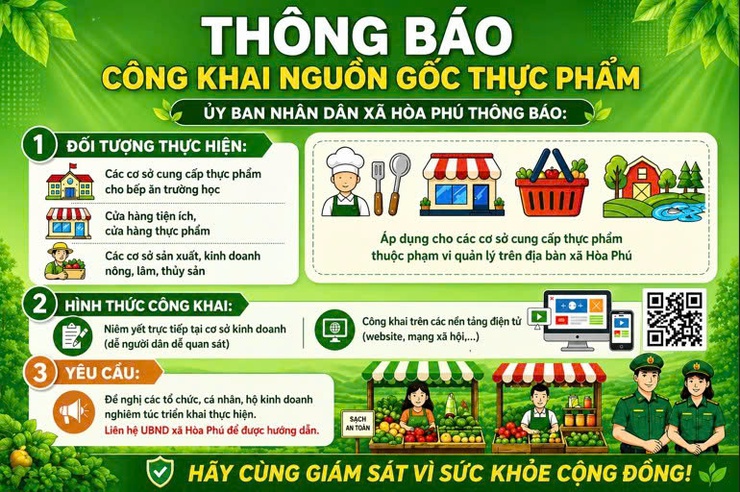 xã Hòa Phú: Thông báo thực hiện công khai nguồn gốc thực phẩm nông, lâm, thủy sản trên địa bàn xã- Ảnh 1.