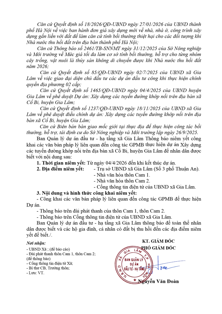 Thông báo niêm yết công khai các văn bản pháp lý liên quan đến công tác GPMB để thực hiện dự án.- Ảnh 2.