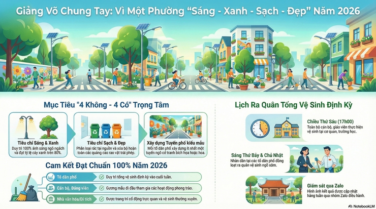 PHƯỜNG GIẢNG VÕ HƯỞNG ỨNG PHONG TRÀO THI ĐUA “SÁNG - XANH - SẠCH - ĐẸP” NĂM 2026- Ảnh 1.