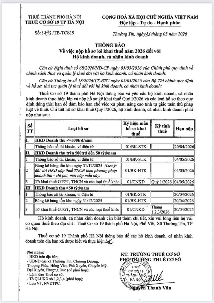 Về việc nộp hồ sơ kê khai thuế năm 2026 đối với hộ kinh doanh, cá nhân kinh doanh- Ảnh 1.