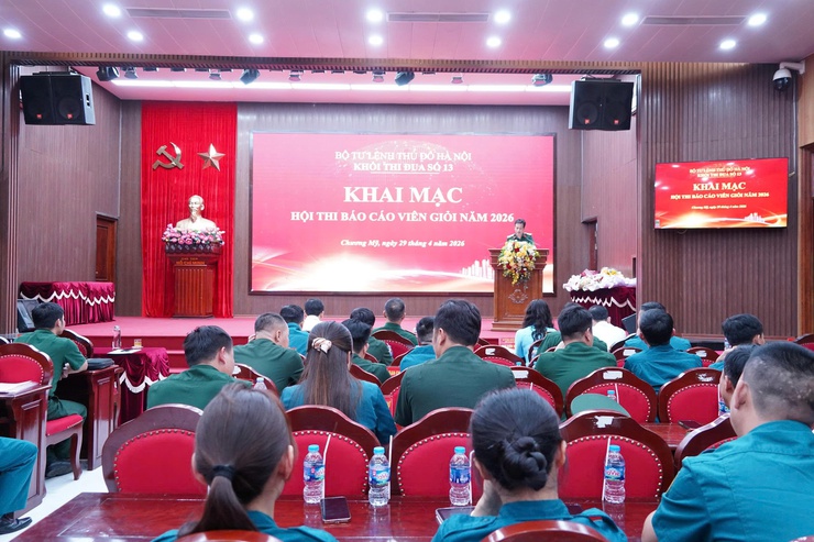 Sôi nổi Hội thi Báo cáo viên giỏi Khối thi đua số 13 Bộ Tư lệnh Thủ đô Hà Nội tại phường Chương Mỹ- Ảnh 1.