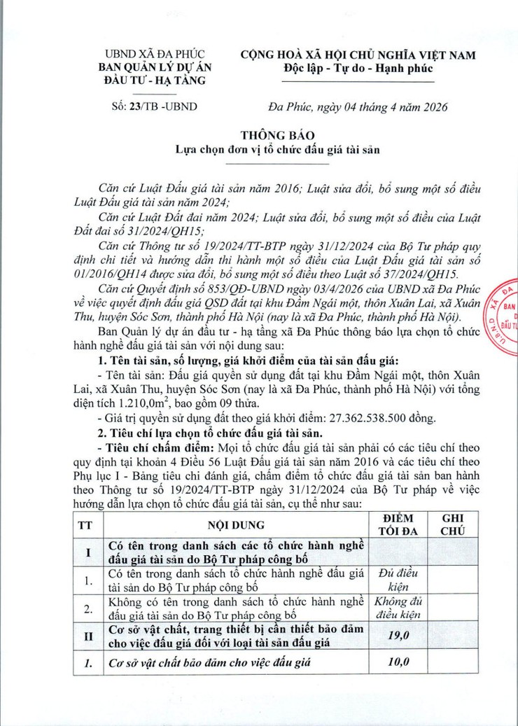 Thông báo lựa chọn đơn vị tổ chức đấu giá tài sản- Ảnh 1.