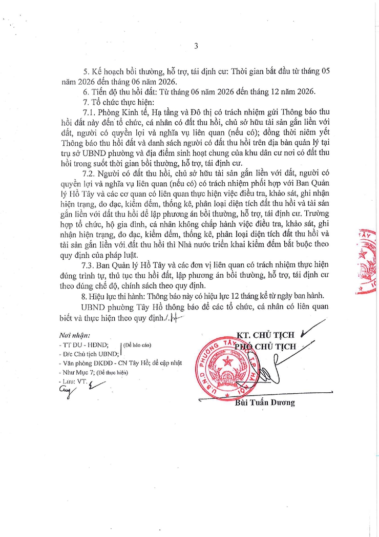 Thông báo thu hồi đất để thực hiện Dự án xây dựng xây dựng công viên sinh thái tổ 29 Quảng Bá, phường Quảng An (nay là tổ 6 địa bàn Quảng An, phường Tây Hồ) - Ảnh 3.