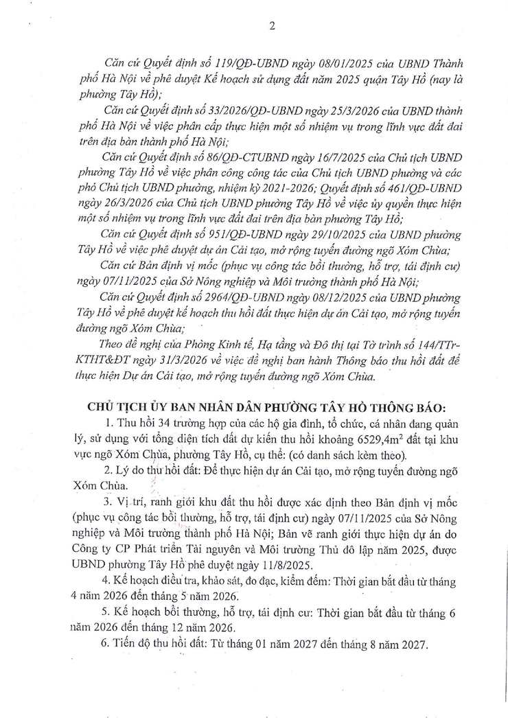 Thông báo thu hồi đất để thực hiện Dự án cải tạo, mở rộng tuyến đường ngõ Xóm Chùa- Ảnh 2.