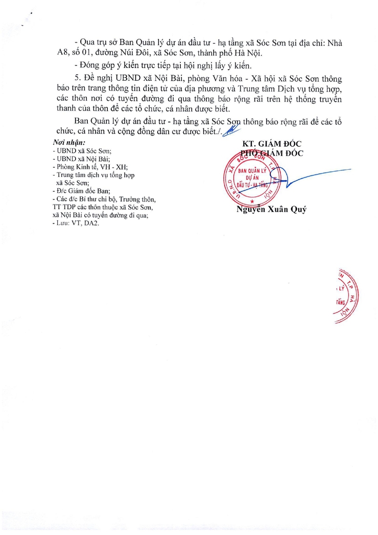 Thông báo Về việc niêm yết, trưng bày và xin ý kiến cộng đồng dân cư về phương án, vị trí tuyến đường tỷ lệ 1/500 dự án Nâng cấp, mở rộng Tỉnh lệ 131 địa phận Sóc Sơn- Ảnh 2.