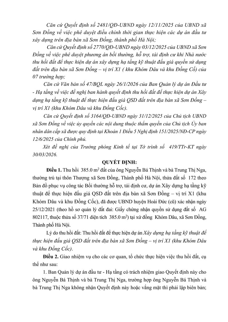 Quyết định về việc thu hồi đấy để thực hiện dự án trên địa bàn xã Sơn Đồng- Ảnh 17.