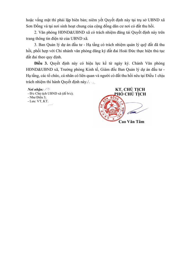 Quyết định về việc thu hồi đấy để thực hiện dự án trên địa bàn xã Sơn Đồng- Ảnh 3.