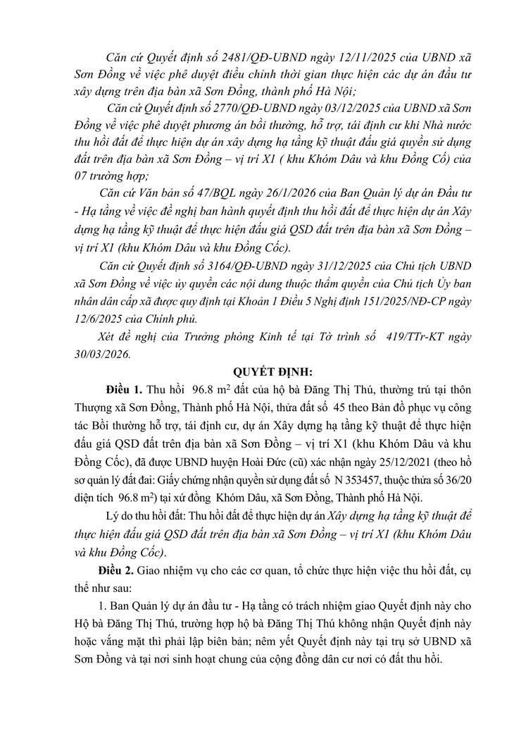 Quyết định về việc thu hồi đấy để thực hiện dự án trên địa bàn xã Sơn Đồng- Ảnh 5.