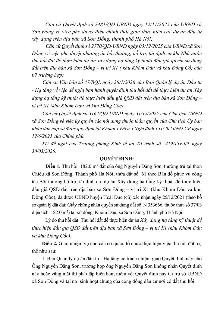 Quyết định về việc thu hồi đấy để thực hiện dự án trên địa bàn xã Sơn Đồng- Ảnh 8.