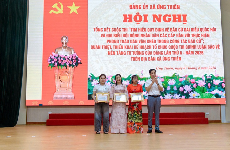 Xã Ứng Thiên tổng kết cuộc thi tìm hiểu quy định bầu cử và triển khai cuộc thi chính luận bảo vệ nền tảng tư tưởng của Đảng lần thứ VI năm 2026- Ảnh 5.