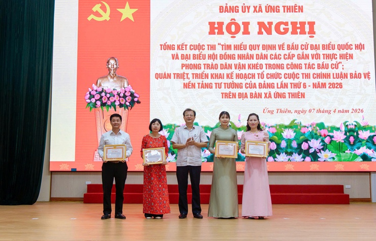 Xã Ứng Thiên tổng kết cuộc thi tìm hiểu quy định bầu cử và triển khai cuộc thi chính luận bảo vệ nền tảng tư tưởng của Đảng lần thứ VI năm 2026- Ảnh 6.