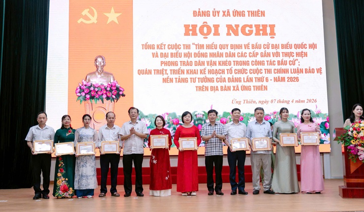 Xã Ứng Thiên tổng kết cuộc thi tìm hiểu quy định bầu cử và triển khai cuộc thi chính luận bảo vệ nền tảng tư tưởng của Đảng lần thứ VI năm 2026- Ảnh 7.