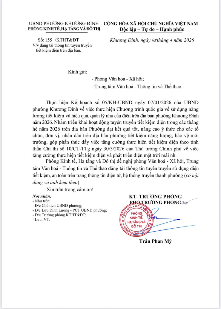 Phường Khương Đình tuyên truyền tiết kiệm điện trên địa bàn- Ảnh 1.