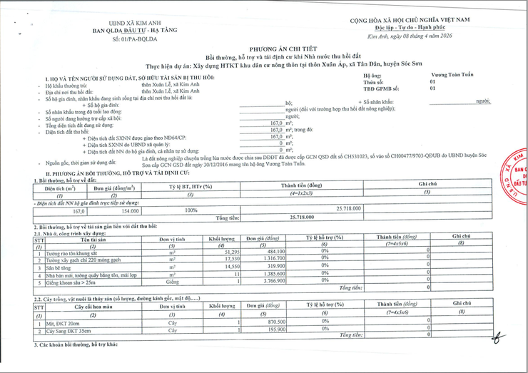 Thông báo niêm yết công khai 02 phương án bồi thường, hỗ trợ tái định cư phục vụ GPMB dự án Xây dựng hạ tầng kỹ thuật khu dân cư nông thôn- Ảnh 3.