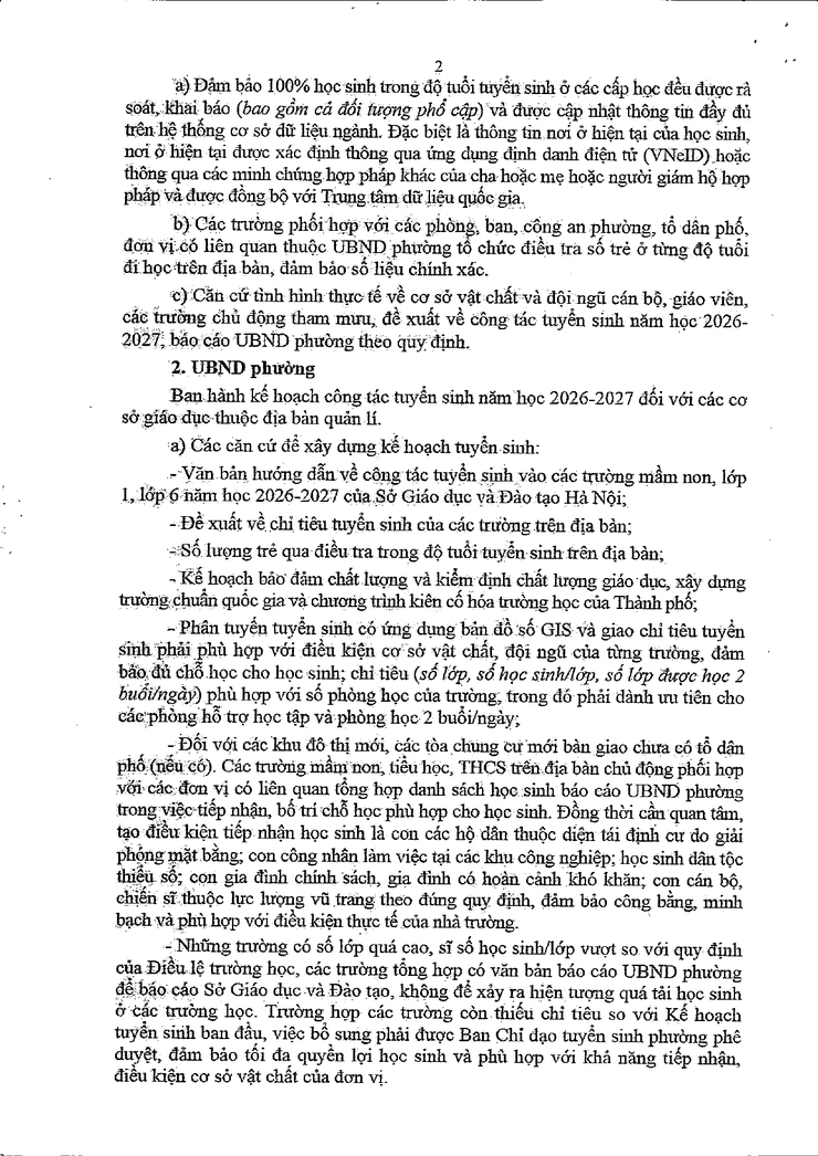 Kế hoạch tuyển sinh vào các trường mầm non, lớp 1 và lớp 6 năm học 2026 - 2027 trên địa bàn phường Tây Mỗ- Ảnh 2.