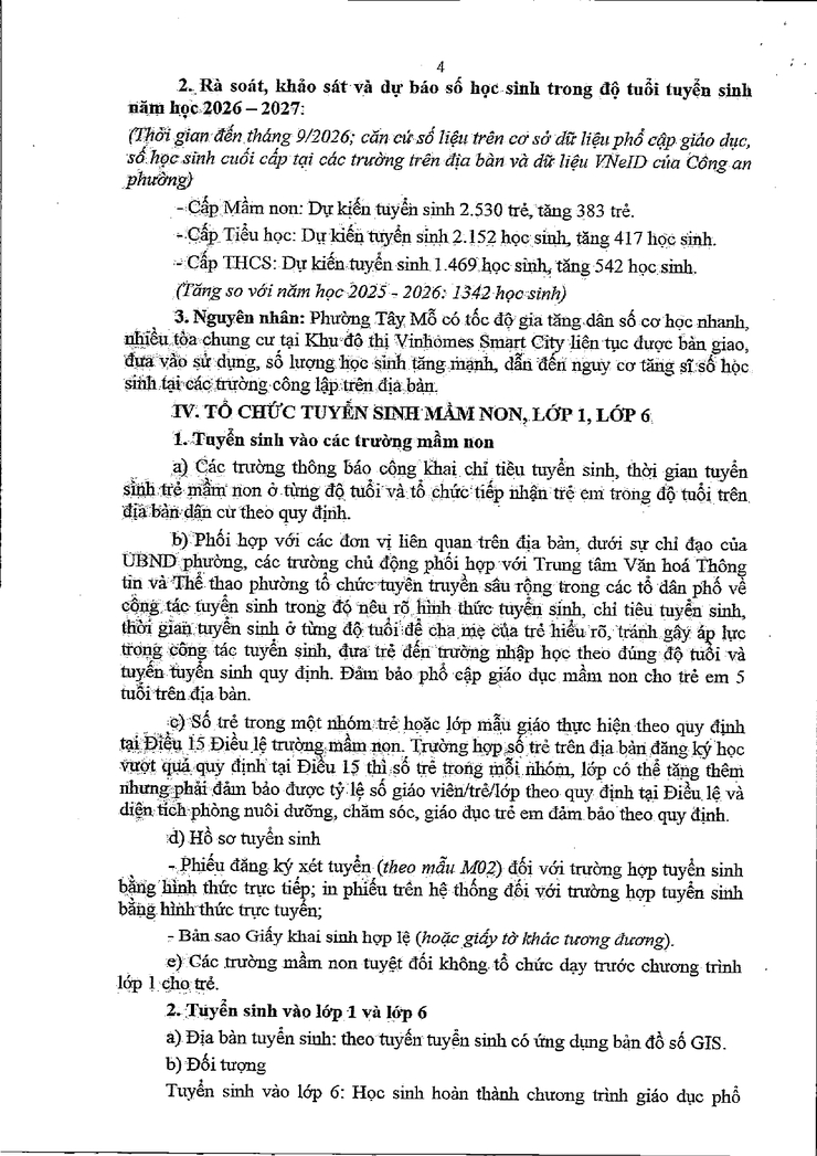 Kế hoạch tuyển sinh vào các trường mầm non, lớp 1 và lớp 6 năm học 2026 - 2027 trên địa bàn phường Tây Mỗ- Ảnh 4.