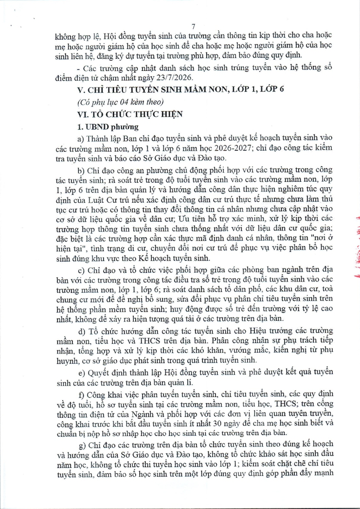 Kế hoạch tuyển sinh vào các trường mầm non, lớp 1 và lớp 6 năm học 2026 - 2027 trên địa bàn phường Tây Mỗ- Ảnh 7.