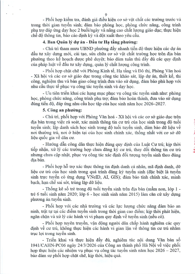 Kế hoạch tuyển sinh vào các trường mầm non, lớp 1 và lớp 6 năm học 2026 - 2027 trên địa bàn phường Tây Mỗ- Ảnh 9.