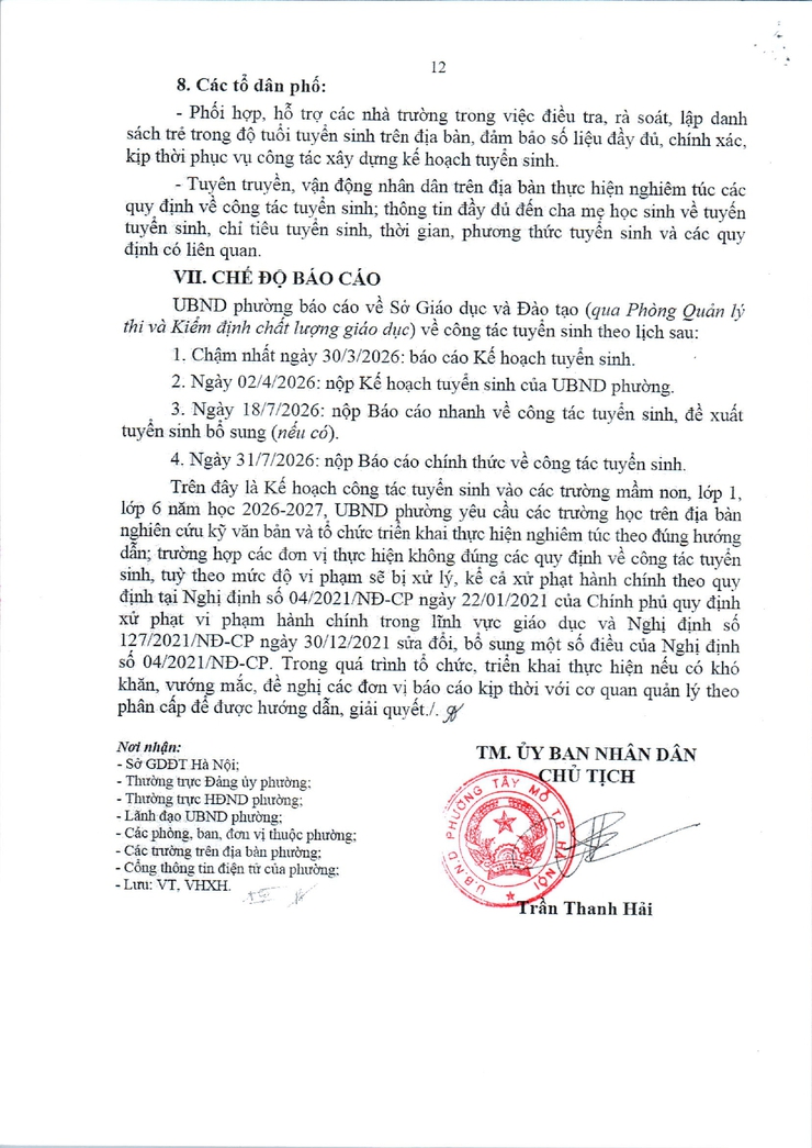 Kế hoạch tuyển sinh vào các trường mầm non, lớp 1 và lớp 6 năm học 2026 - 2027 trên địa bàn phường Tây Mỗ- Ảnh 12.