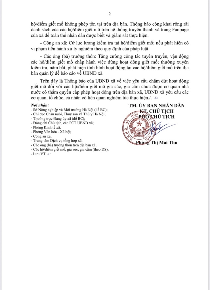 Thông Báo Về việc chấm dứt hoạt động giết mổ gia súc, gia cầm không phép trên địa bàn xã Hòa Xá- Ảnh 2.