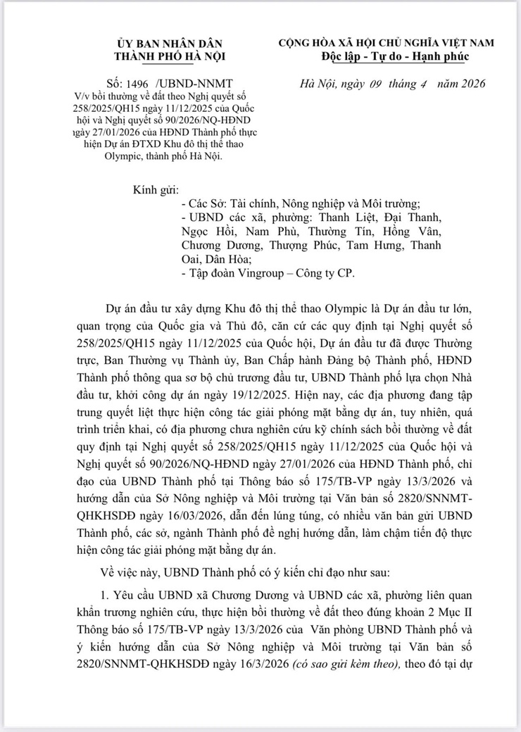 Hà Nội thống nhất áp dụng hệ số bồi thường đất K=2, đẩy nhanh tiến độ dự án Khu đô thị thể thao Olympic- Ảnh 1.