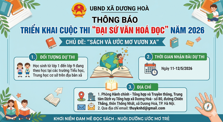Triển khai tổ chức cuộc thi “Đại sứ Văn hóa đọc xã Dương Hòa” năm 2026 - Ảnh 1.
