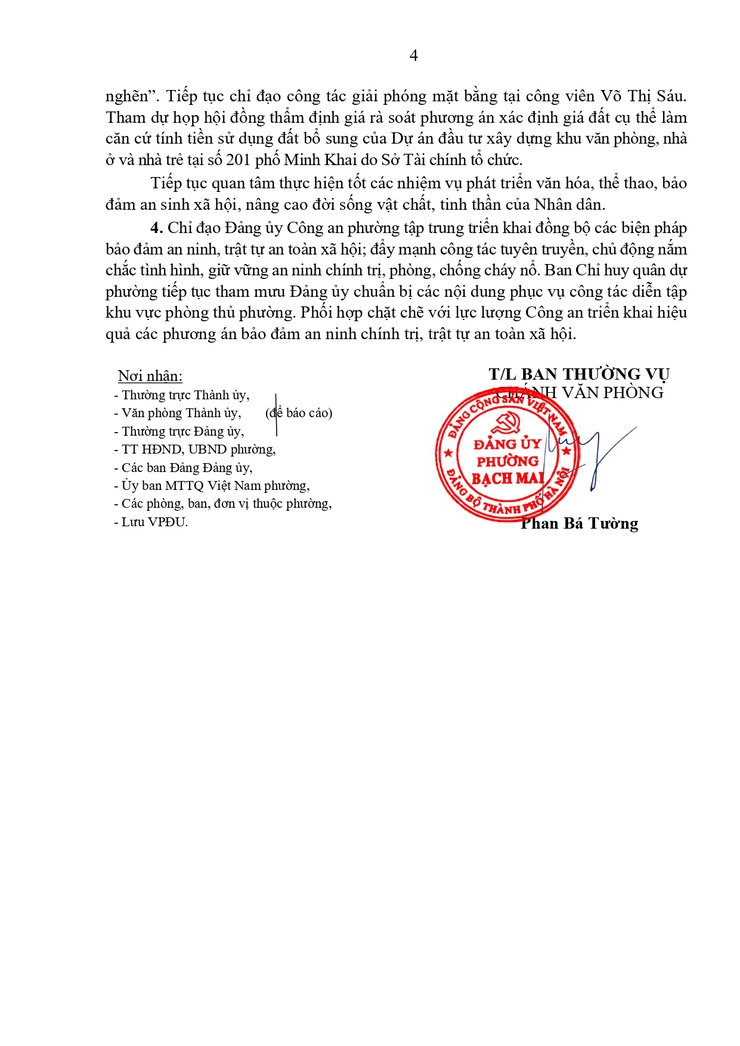 Báo cáo 172/BC-ĐU ngày 08/05/2026 của Đảng uỷ phường Bạch Mai về Công tác lãnh đạo, chỉ đạo của Đảng ủy tuần 19 (từ ngày 02/5/2026 đến ngày 08/5/2026), nhiệm vụ trọng tâm tuần 20 năm 2026- Ảnh 4.