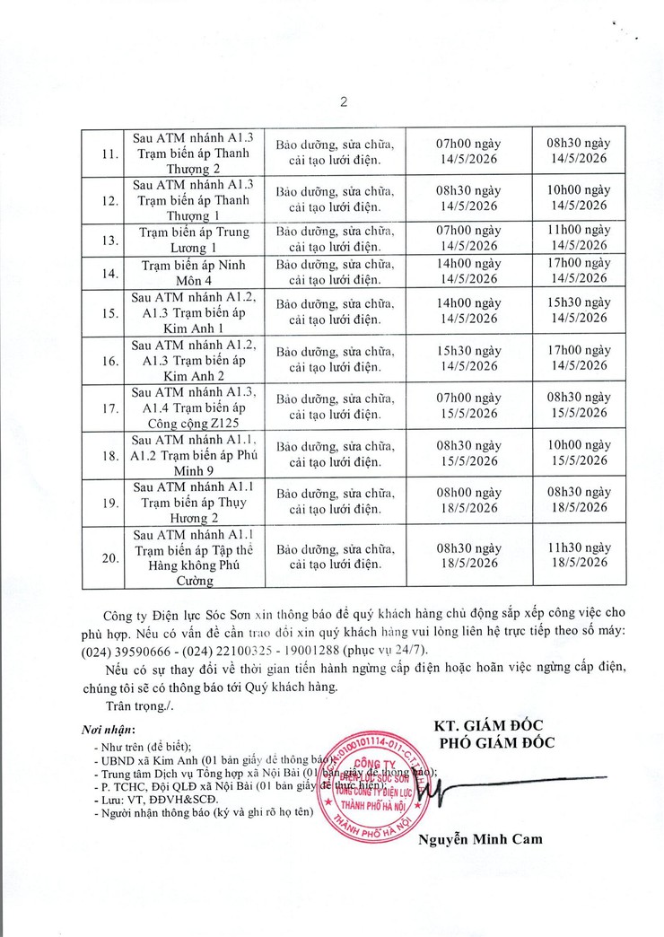 THÔNG BÁO LỊCH CẮT ĐIỆN THÁNG 5/2026- Ảnh 2.
