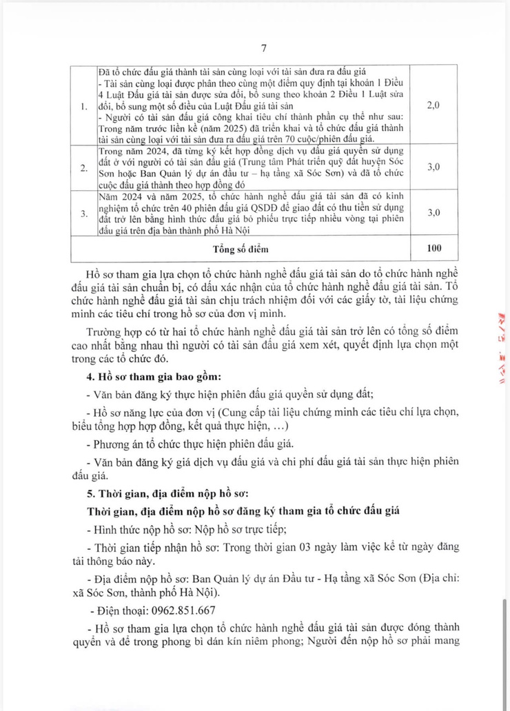 XÃ SÓC SƠN: THÔNG BÁO LỰA CHỌN TỔ CHỨC HÀNH NGHỀ ĐẤU GIÁ TÀI SẢN - Ảnh 7.
