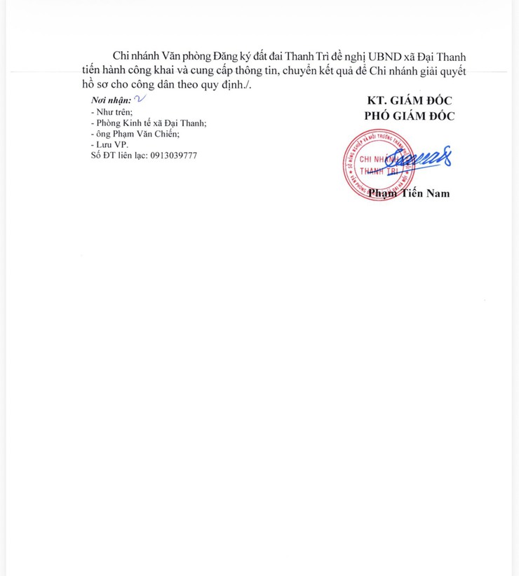 Công văn của Văn phòng đăng ký đất đai chi nhánh Thanh Trì - Ảnh 2.