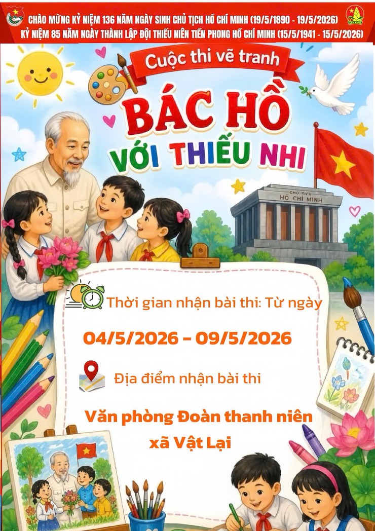 Cuộc thi vẽ tranh "Bác Hồ với thiếu nhi" chào mừng kỷ niệm 85 năm Ngày thành lập Đội Thiếu niên Tiền phong Hồ Chí Minh và 136 năm Ngày sinh Chủ tịch Hồ Chí Minh- Ảnh 1.