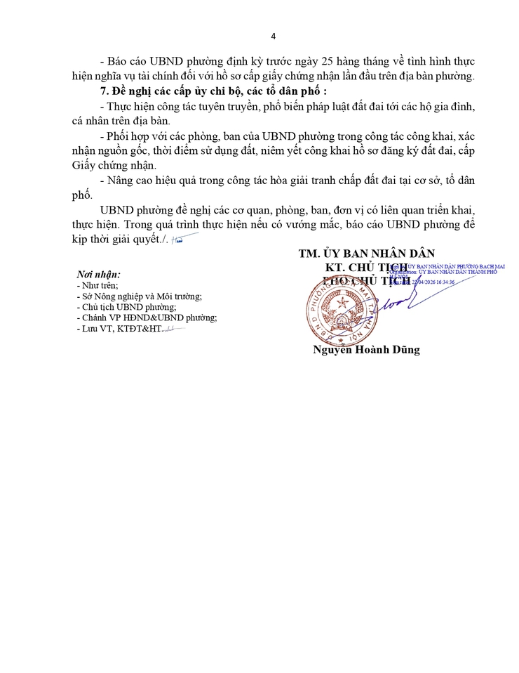 Công văn 959/UBND-KTHTĐT ngày 22/04/2026 của UBND phường Bạch Mai về việc đẩy nhanh công tác cấp Giấy chứng nhận quyền sử dụng đất, quyền sở hữu tài sản gắn liền với đất trên địa bàn phường Bạch Mai- Ảnh 4.