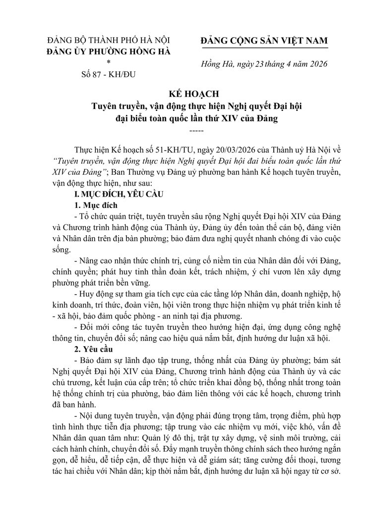 Phường Hồng Hà đẩy mạnh tuyên truyền, vận động thực hiện Nghị quyết Đại hội đại biểu toàn quốc lần thứ XIV của Đảng- Ảnh 1.