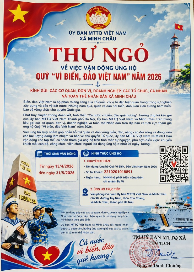 Ủy ban MTTQ Việt Nam xã Minh Châu: phát động ủng hộ quỹ "Vì biển, đảo Việt Nam " năm 2026.- Ảnh 1.