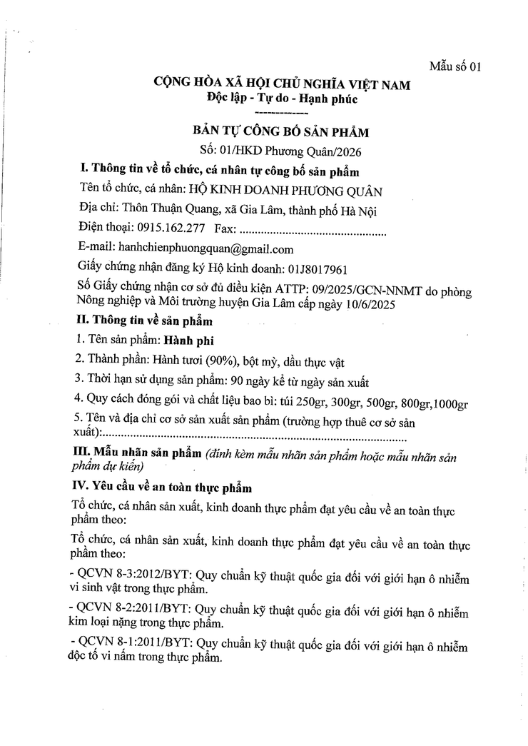 Bản tự công bố sản phẩm Hành phi- Ảnh 1.