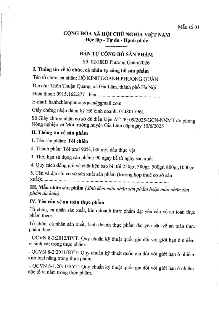 Bản tự công bố sản phẩm Tỏi chiên- Ảnh 1.