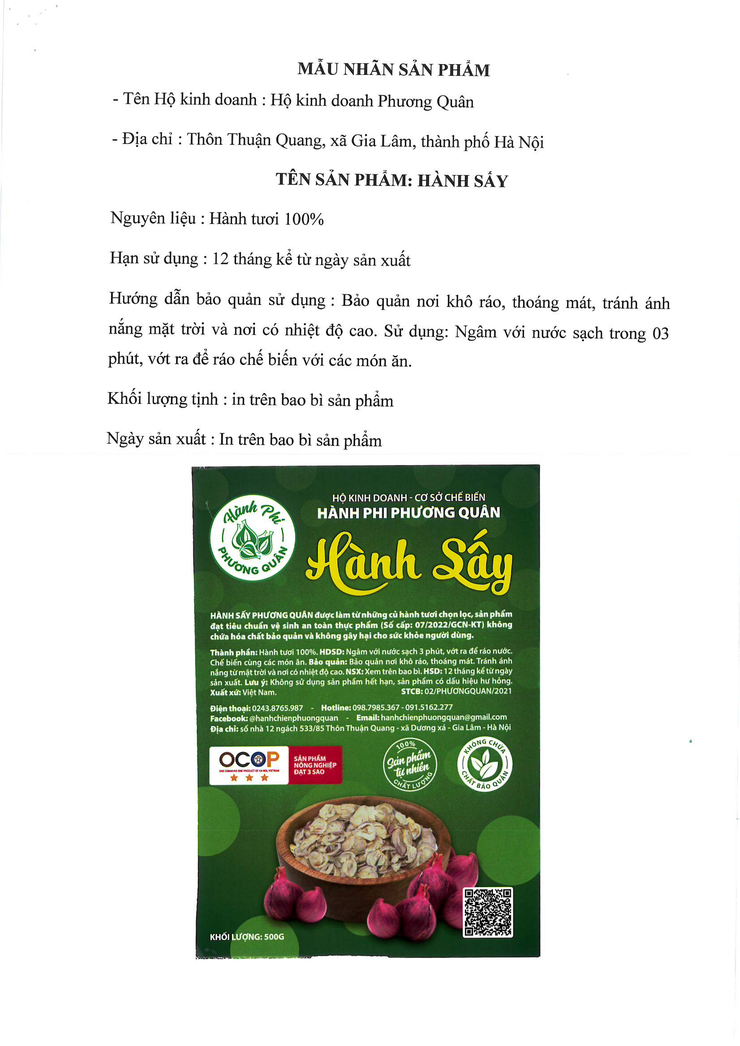Bản tự công bố sản phẩm Hành sấy- Ảnh 3.