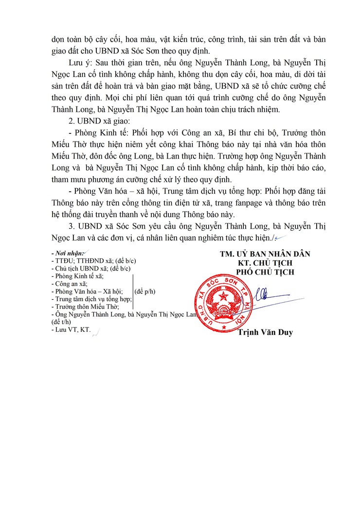 THÔNG BÁO THU DỌN CÂY CỐI, HOA MÀU, VẬT KIẾN TRÚC, CÔNG TRÌNH, TÀI SẢN TRÊN ĐẤT ĐỂ BÀN GIAO MẶT BẰNG DIỆN TÍCH ĐẤT CÔNG, ĐẤT CÔNG ÍCH TRÊN ĐỊA BÀN XÃ SÓC SƠN, THÀNH PHỐ HÀ NỘI- Ảnh 6.