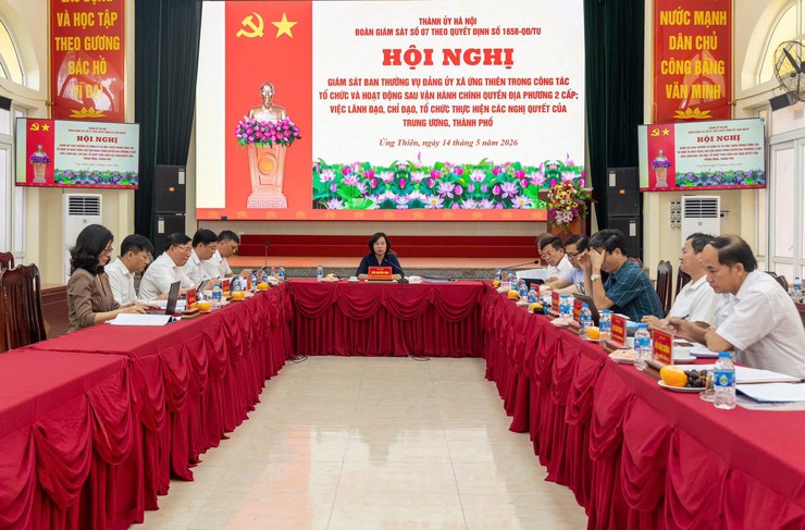 Đoàn giám sát số 7 của Thành ủy Hà Nội làm việc với Đảng ủy xã Ứng Thiên về công tác tổ chức, hoạt động chính quyền địa phương hai cấp- Ảnh 1.