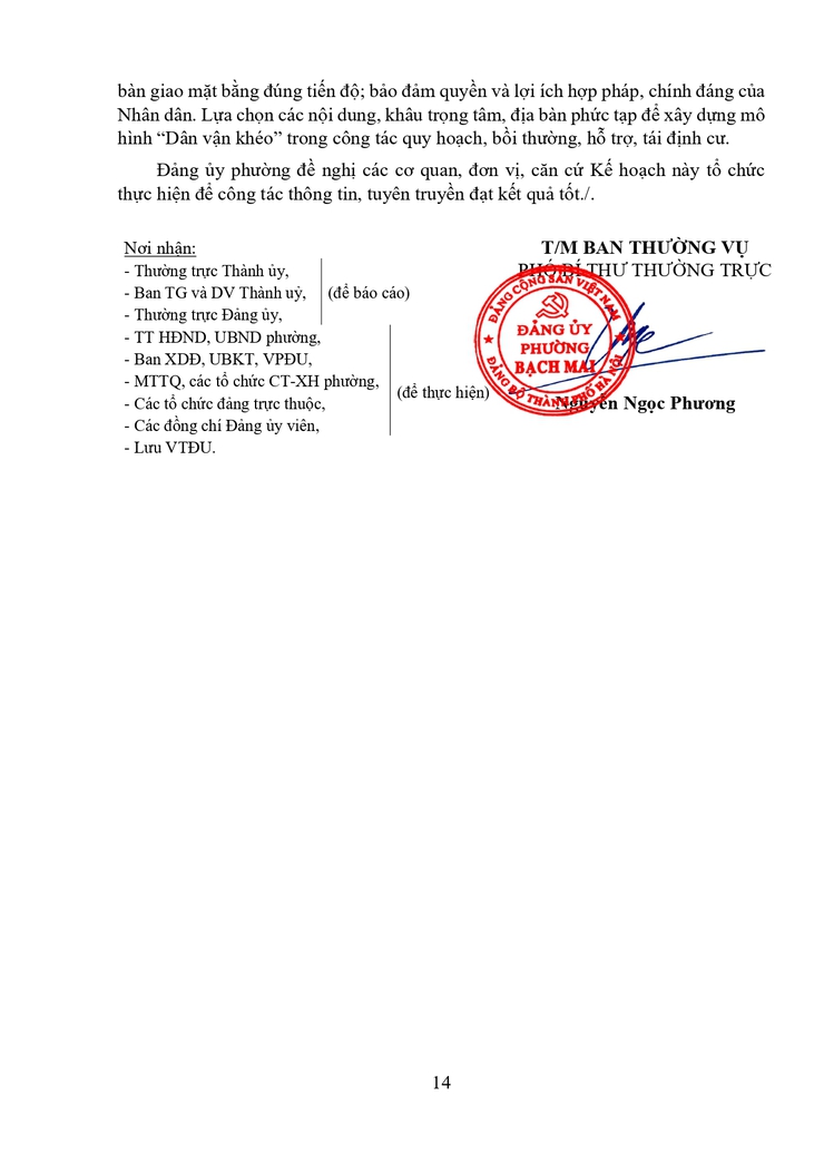 Kế hoạch Tuyên truyền, vận động trong thực hiện quy hoạch; bồi thường, hỗ trợ, tái định cư khi Nhà nước thu hồi đất trên địa bàn phường Bạch Mai- Ảnh 14.