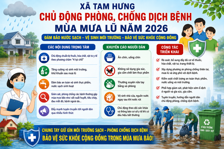Xã Tam Hưng chủ động triển khai các biện pháp đảm bảo nước sạch, vệ sinh môi trường và phòng chống dịch bệnh mùa mưa lũ năm 2026- Ảnh 1.