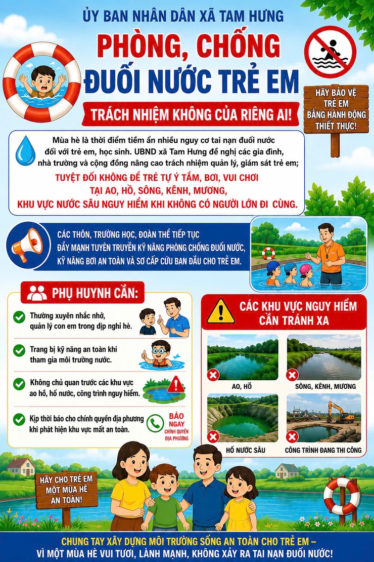 Xã Tam Hưng tăng cường phòng, chống đuối nước trẻ em trong dịp hè năm 2026- Ảnh 1.
