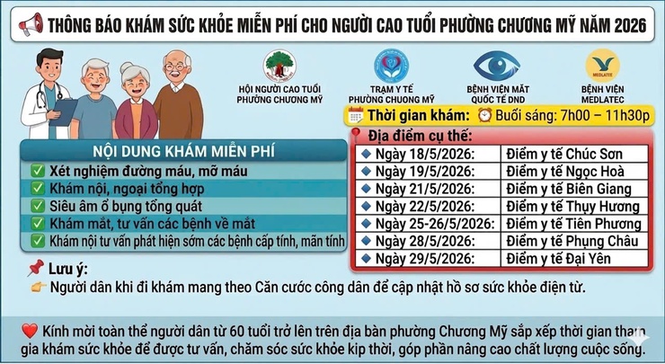 Thông báo về việc tổ chức tư vấn, khám sức khỏe cho Người cao tuổi trên địa bàn phường Chương Mỹ năm 2026- Ảnh 1.