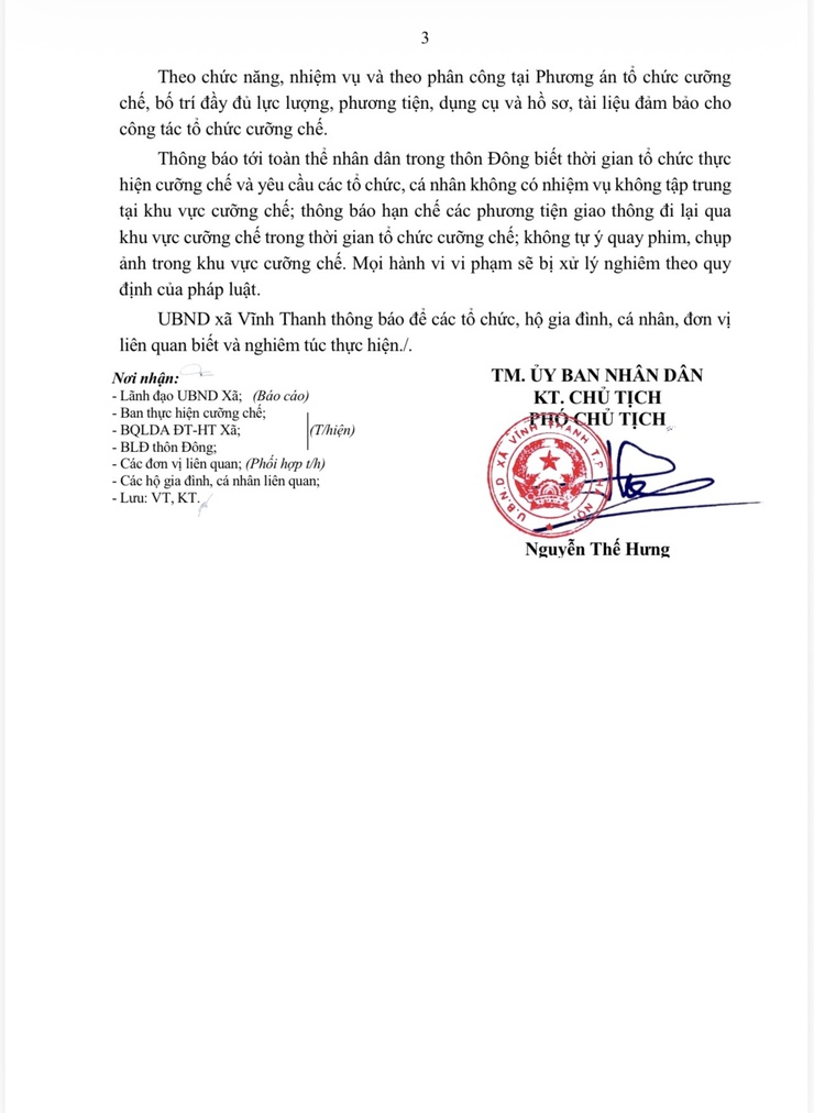 UBND xã Vĩnh Thanh ban hành thông báo về việc tổ chức cưỡng chế thu hồi đất để thực hiện dự án Xây dựng nhà ở cho lực lượng vũ trang Công an nhân dân tại ô đất ký hiệu G1, G3, xã Vĩnh Thanh, thành phố Hà Nội
- Ảnh 3.