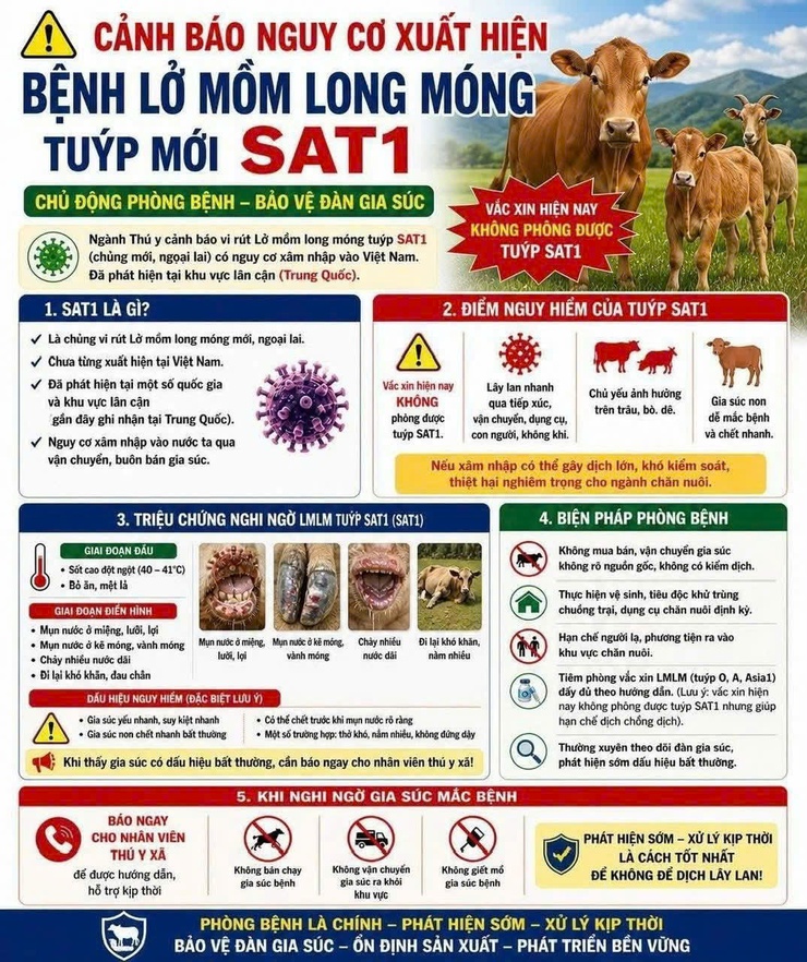 CẢNH BÁO NGUY CƠ XUẤT HIỆN VI RÚT LỞ MỒM LONG MÓNG SEROTYPE SAT1.- Ảnh 1.