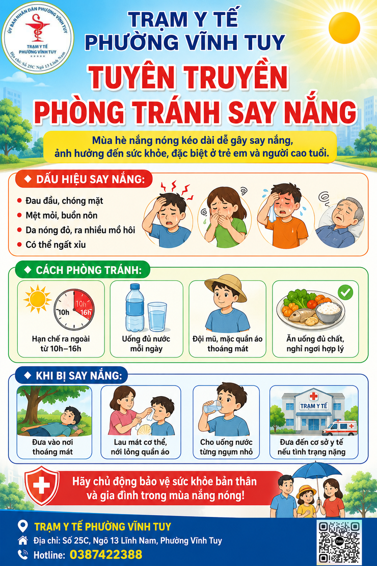 TRẠM Y TẾ PHƯỜNG VĨNH TUY TUYÊN TRUYỀN PHÒNG TRÁNH SAY NẮNG  
- Ảnh 1.