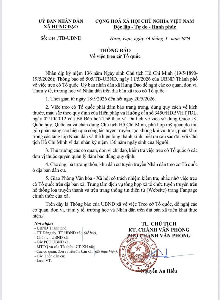 THÔNG BÁO
Về việc treo cờ Tổ quốc- Ảnh 1.