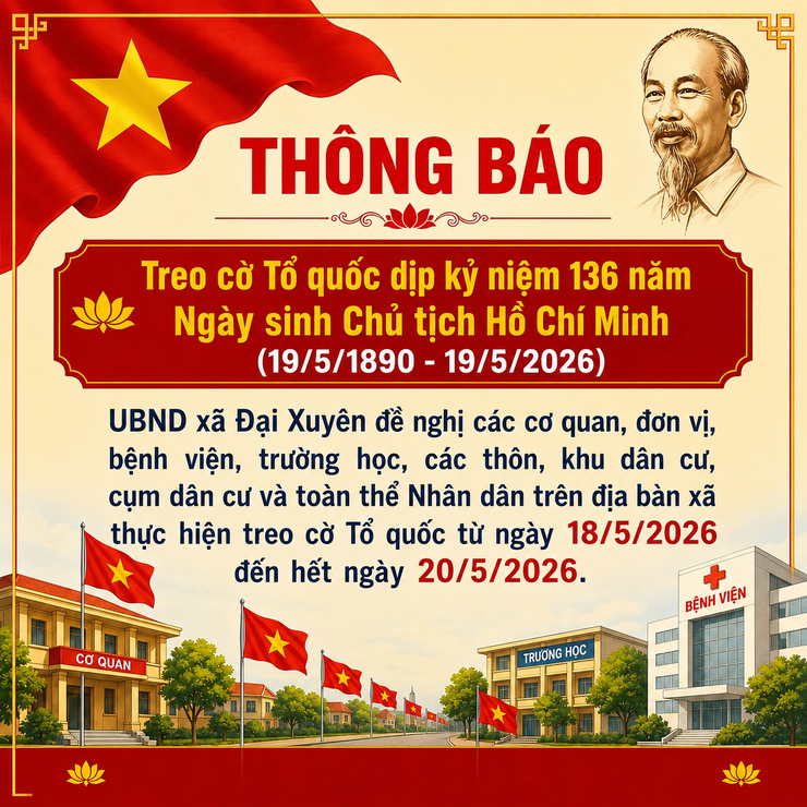 Thông báo treo cờ Tổ quốc dịp kỷ niệm 136 năm Ngày sinh Chủ tịch Hồ Chí Minh- Ảnh 1.