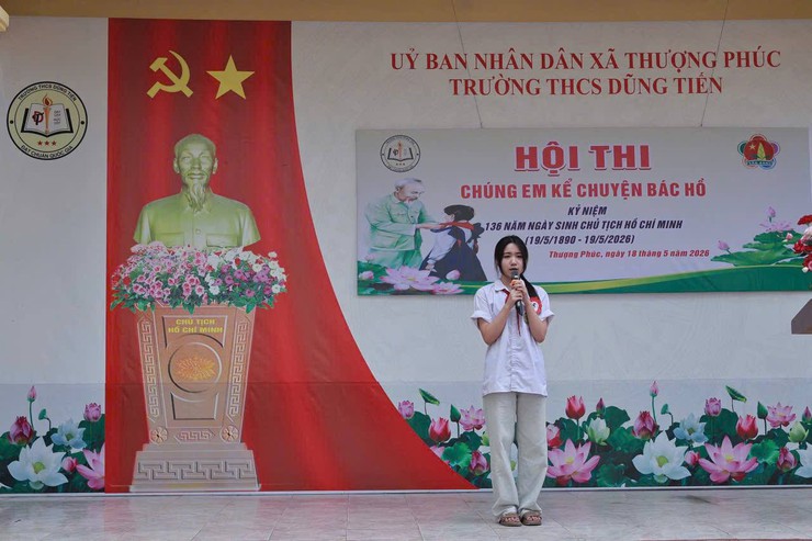 Sôi nổi Hội thi "Chúng em kể chuyện Bác Hồ" tại trường THCS Dũng Tiến- Ảnh 1.
